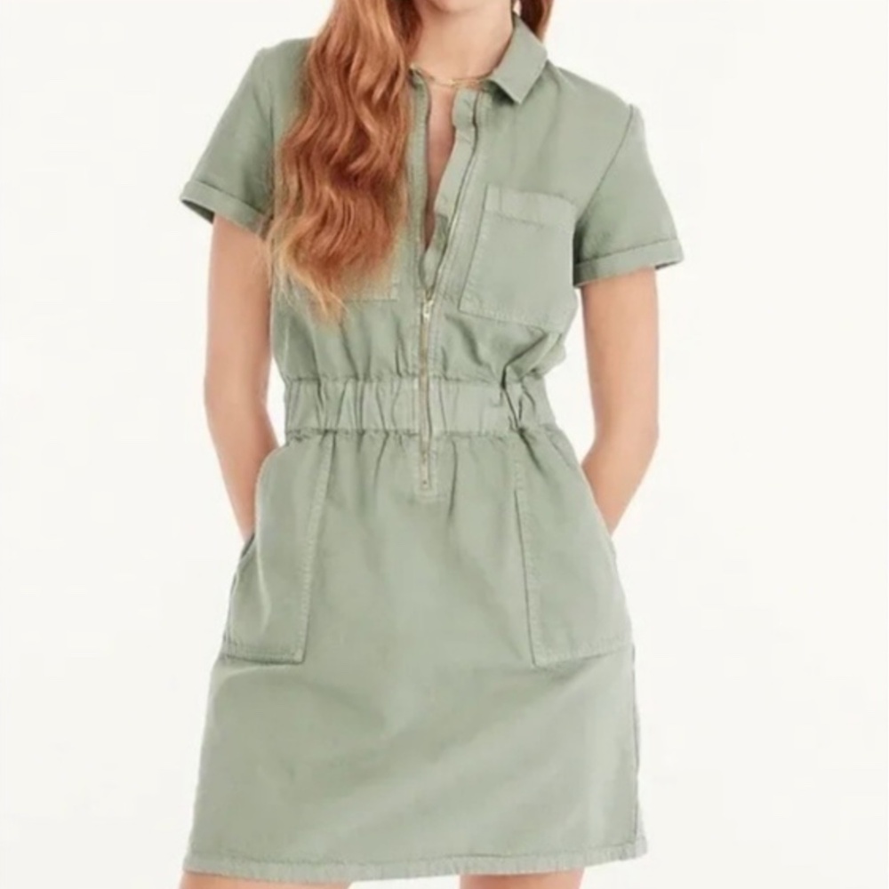 J. Crew Sage Green Short-Sleeve Mini Dress